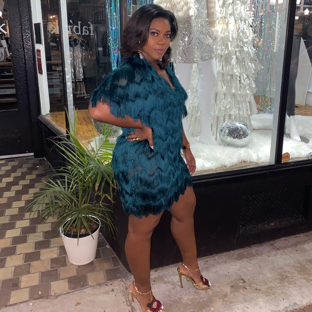 H&M EMERALD GREEN FRINGE DRESS
